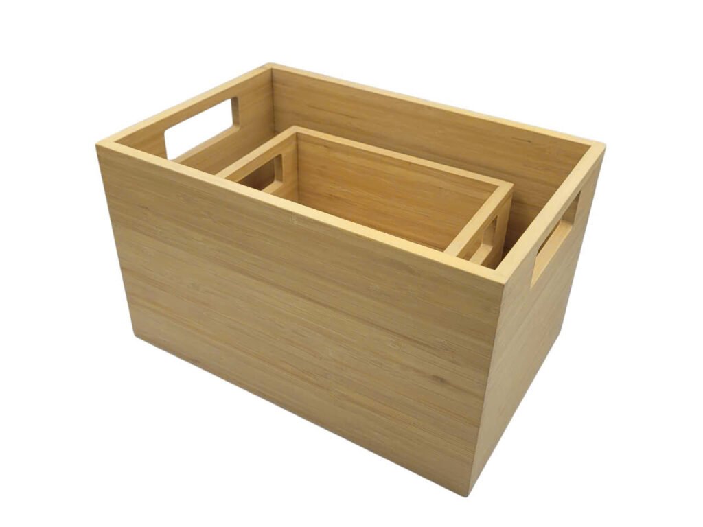 Acacia wood basket combined with lattice rattan