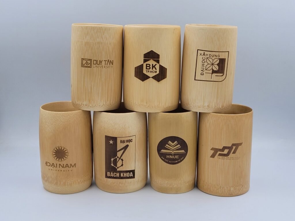 Bamboo cups, bamboo cups engraved with logo University