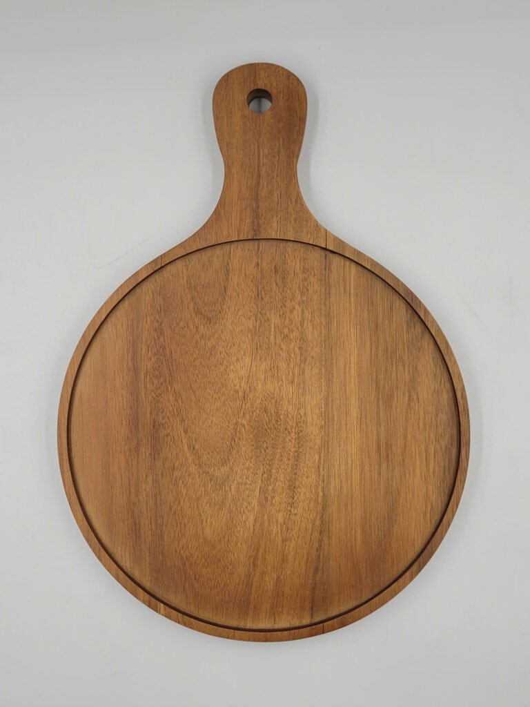 Round acacia wood tray with handle