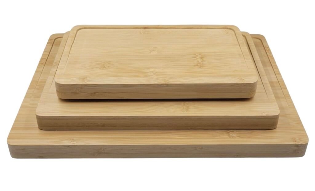 Set of 3 high-quality bamboo cutting boards with stand